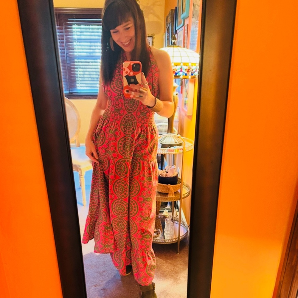 Kara Chic Vintage-Inspired Boho Paisley Maxi Dress – Hot Pink & Green